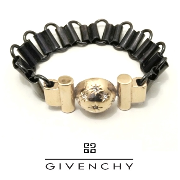 Givenchy Gold & Gunmetal Rhinestone Studded Bracelet - Picture 1 of 8